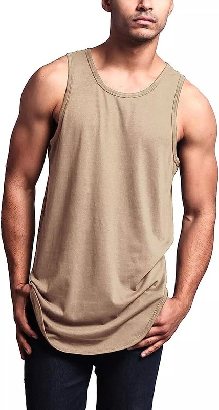 Men Solid Color Curved Hem Long Length Tank Top - Perfect for Summer Casual Wear gallery