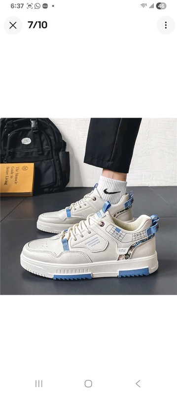 Cucu Fashion White/Blue/Beige Geometric Low Top Lace-Up Athletic Sneakers Men gallery