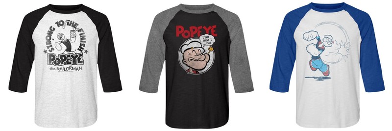 Pre-Sell Popeye Cartoon Licensed Raglan 3/4 Sleeve Shirt