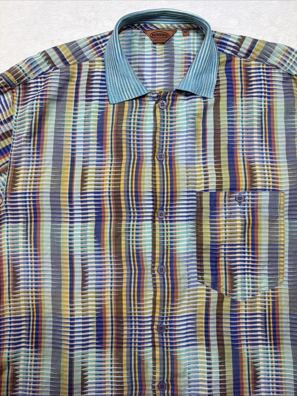 Missoni Made in Italy Striped Knit Collar Button Down Shirt Men IT 52 US Large