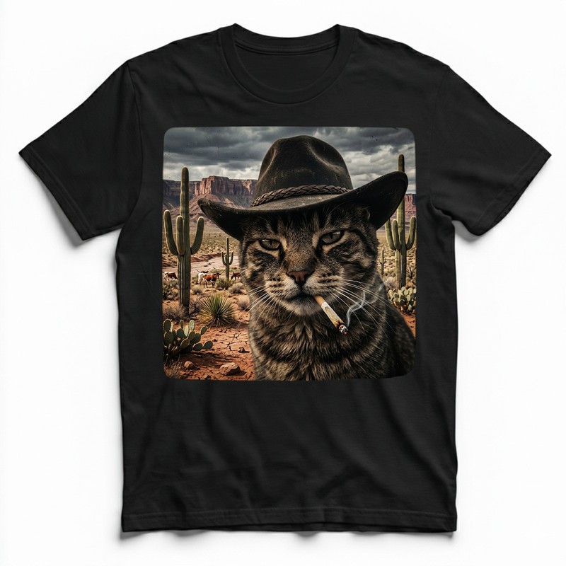 Cowboy Cat Cowboy Hat T-Shirt Western Outlaw Smoking Desert Tee gallery