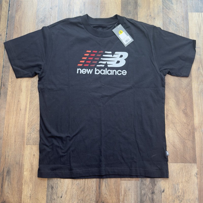 NWT New Balance Men’s Size M Black Stacked Logo Cotton T-Shirt MT51986