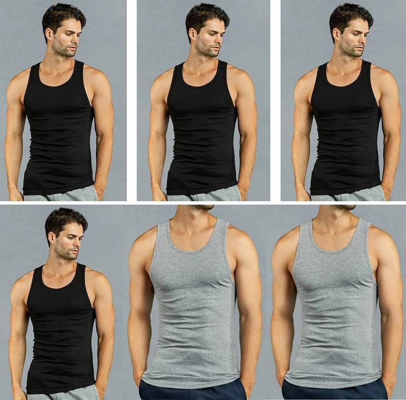 3-12 Men's 100% Cotton Tank Top A-Shirt Wife-Beater Undershirt Black Gray S-3XL gallery