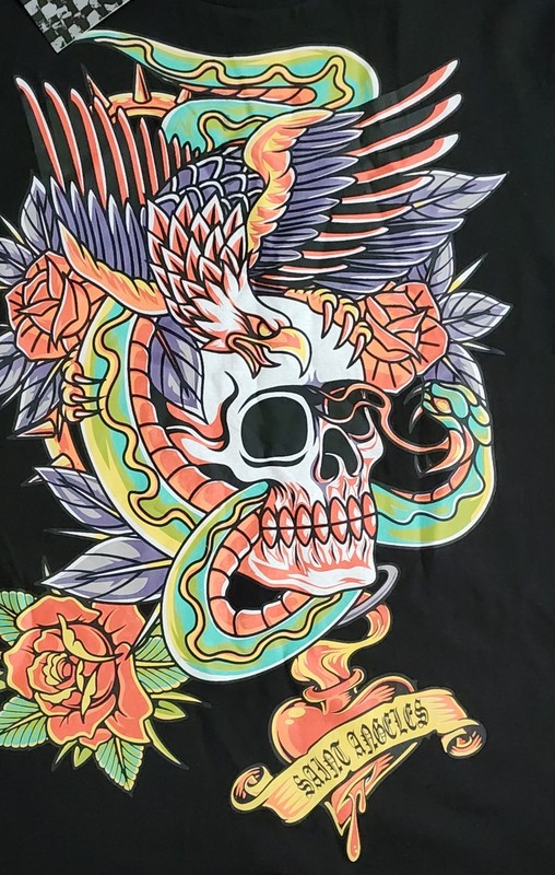 Rebel Vengeance T-Shirt Men’s Sz Large Screaming Eagle Skull Snake Tattoo Tee