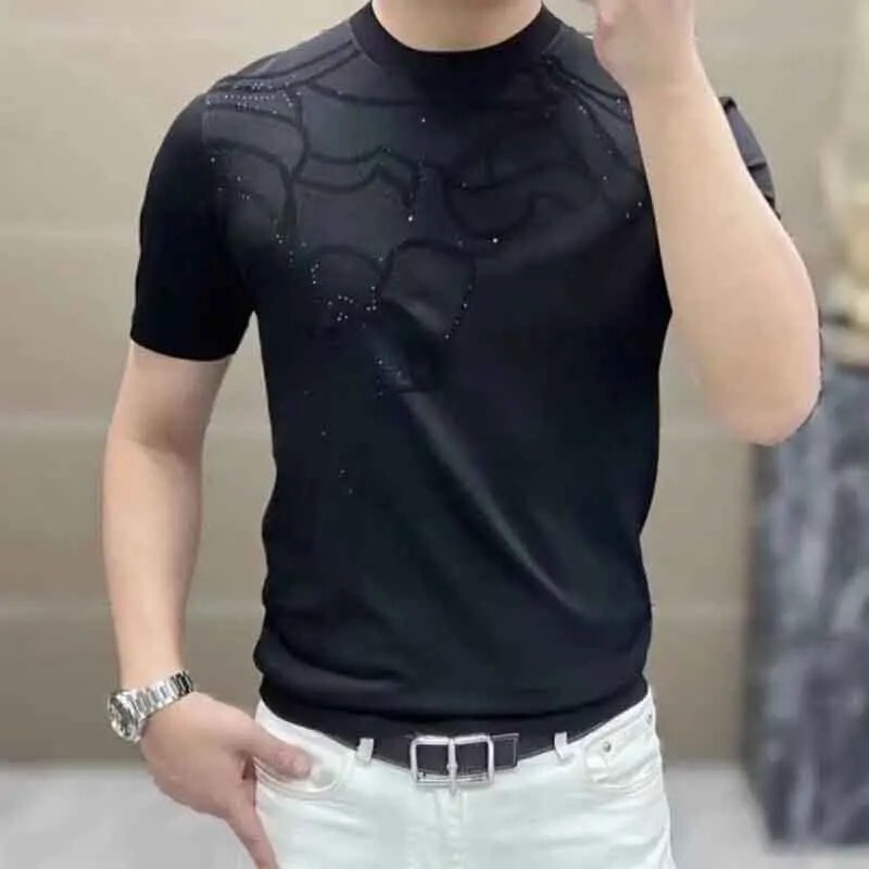 New Fashion Trend Abstract Hot Diamonds Rhinestones Summer Luxury Men T-Shirt