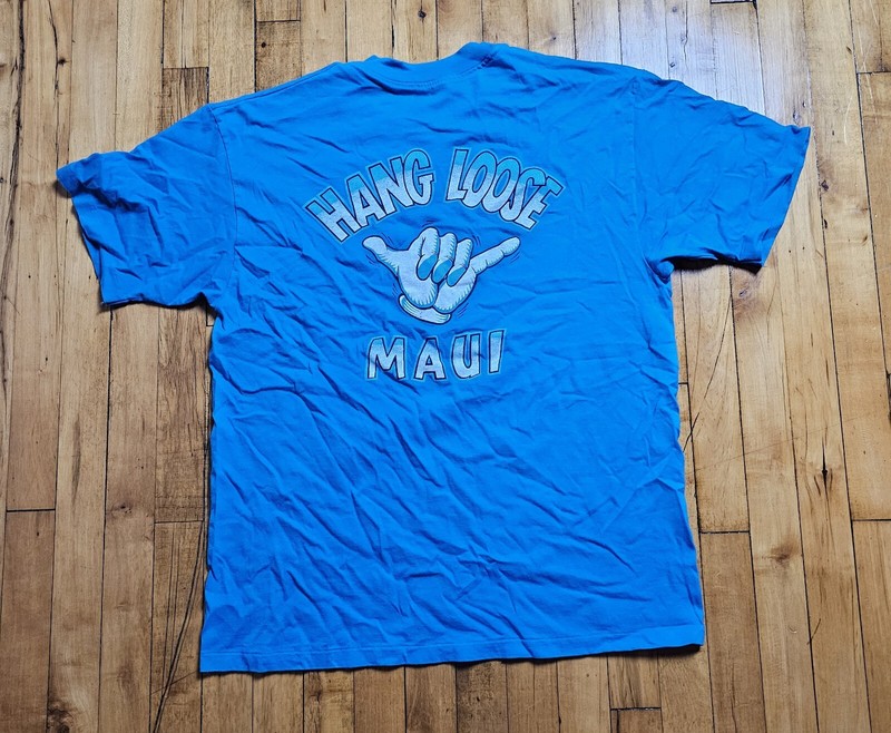 VTG Hang Loose Maui T Shirt XL Blue 90s Surf Hawaii Hanes Beefy Tag USA Made