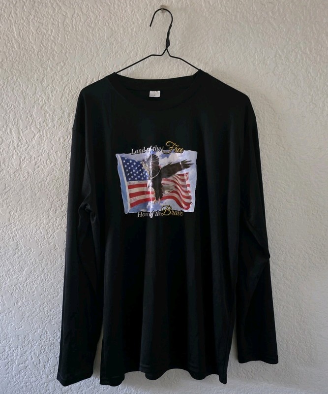 LAND OF THE FREE HOME OF THE BRAVE USA FLAG EAGLE LS Tee Shirt T-Shirt Sz L