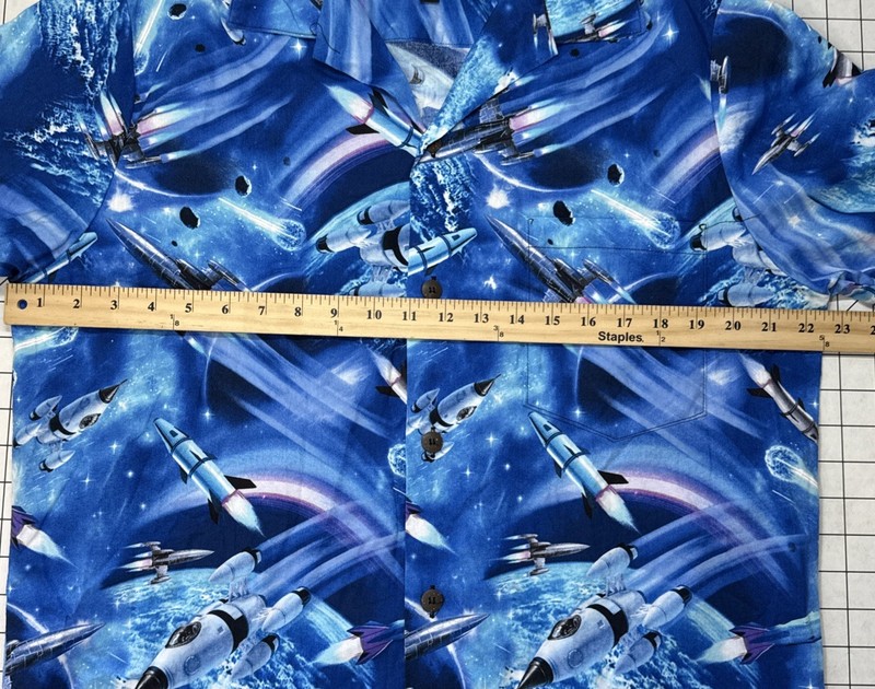 Max Boxxer USA Button Up All Over Print Rockets Space Cosmic Sz L 100% Cotton gallery