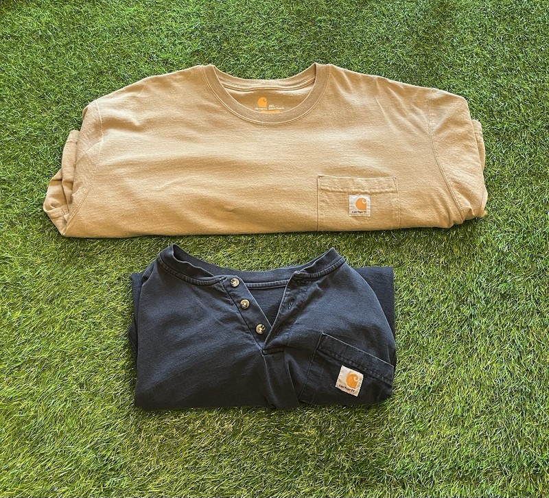 Carhartt Workwear 2XL T-Shirt Bundle Original Fit Tan Pocket Tee and Navy Henley