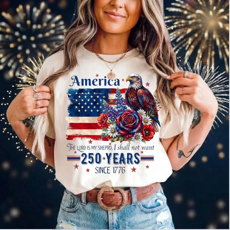250 Years Shirt, Patriotic Eagle Floral Independence Day Tee