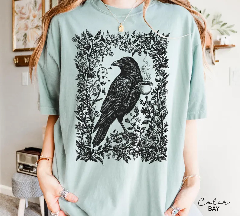 Crow Coffee Bird Lover Boho Comfort Tee gallery