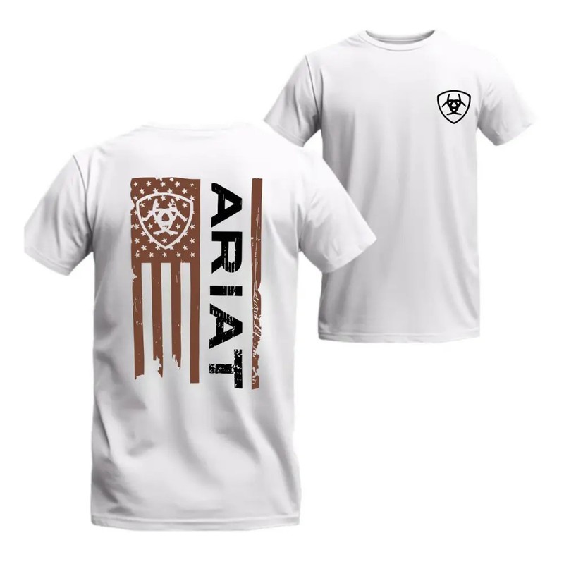 Patriotic Ariat Tee – Distressed Flag Graphic, Unisex, Machine Washable, Casual