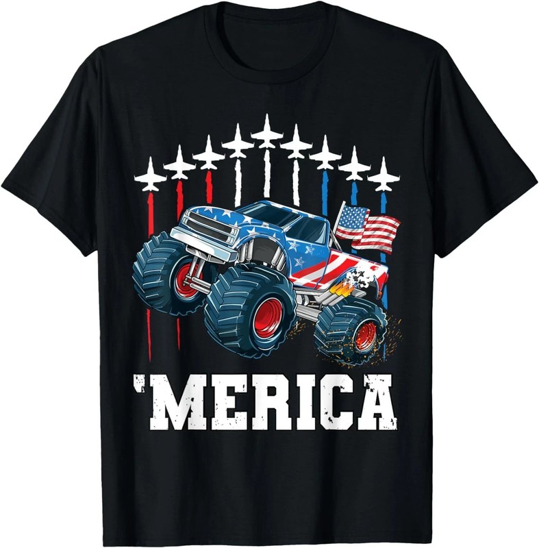 4th Of July Monster Truck Usa Flag Merica Love Unisex T-Shirt