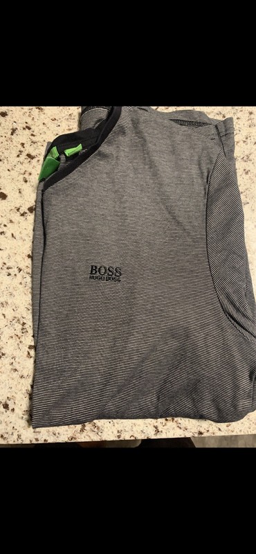 Hugo Boss V-Neck T-Shirt Striped Slim Fit Logo Designer Luxury Cotton Large Mens