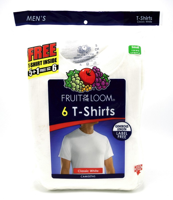 18 White Small S 34-36 Inch Crew Neck T-Shirts Fruit Of The Loom C / P 86-91 CM