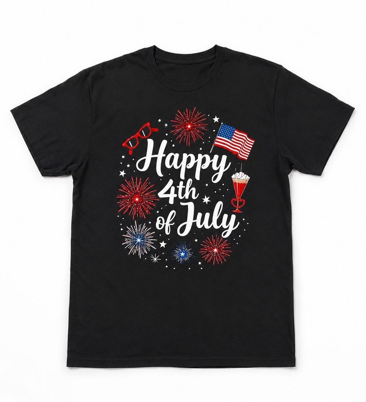 Happy 4th of July T-Shirt Men Women Patriotic USA Flag Fireworks Graphic Tee
