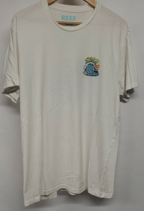 Reef Adult Shirt XL White Always at the Beach Ocean Waves Sun Surfing Mens