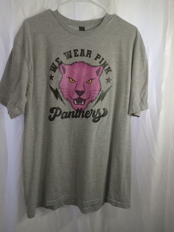 Gildan Gray Tee with Pink Panther Graphic and Yellow Eyes