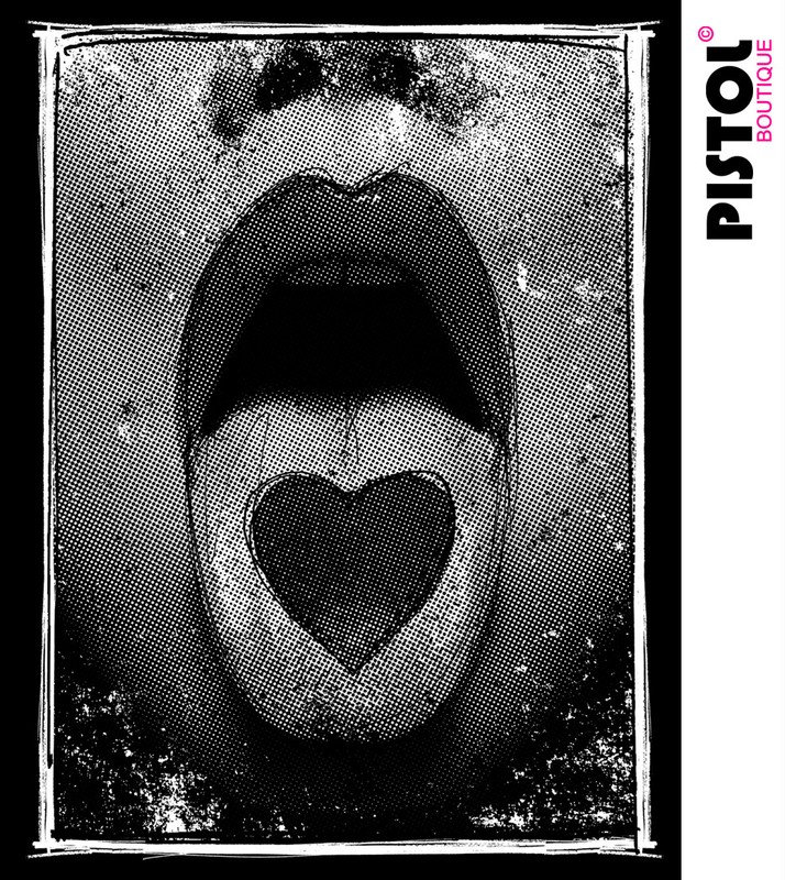 Pistol Boutique Men's Black Standard Fit crew Neck SKETCH HEART TONGUE T-shirt gallery