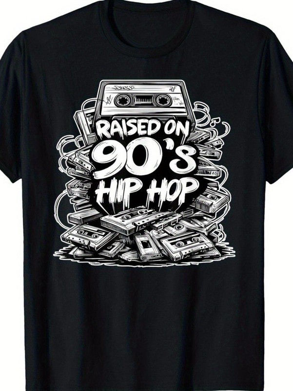 Men’S Vintage 90s Hip-Hop T-Shirt Retro Cassette Tape Graffiti Shirt