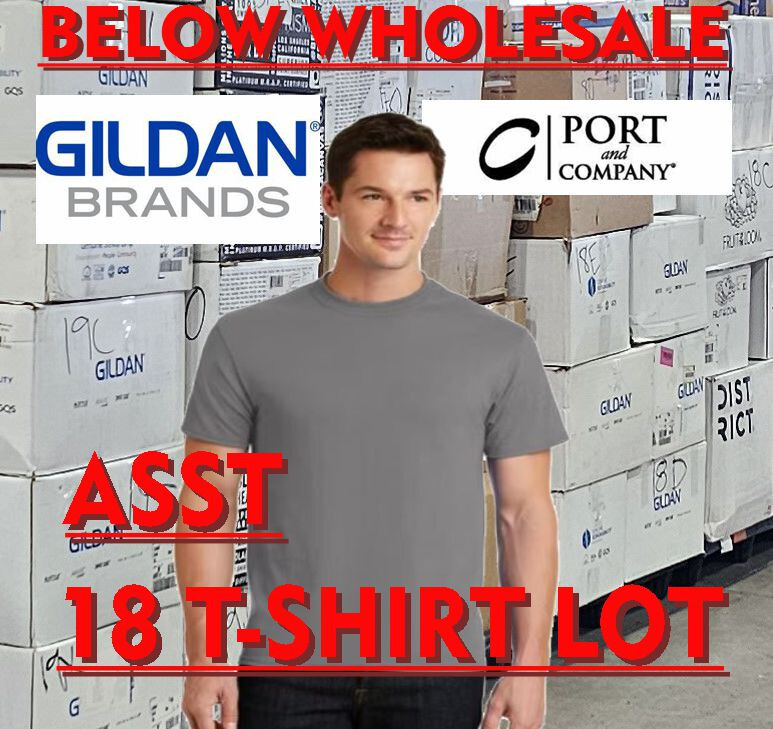 Below WHOLESALE Blank T-Shirt – 18 assorted grey 4XL Port & Co GILDAN Bulk Lot