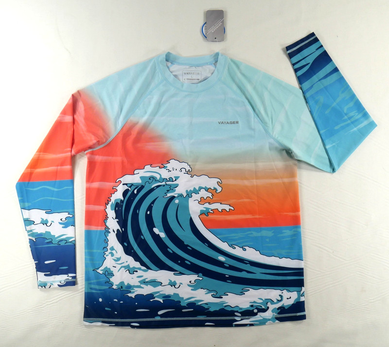VAYAGER Swimming UPF 50+ Rashguard Long Sleeve Quick Drying Shirt Men Large New