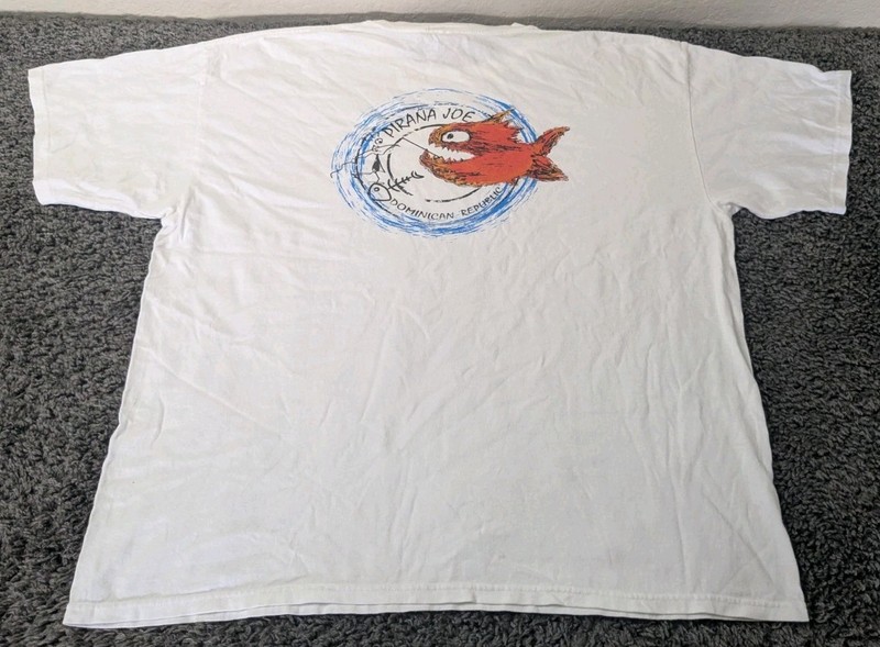 Vintage Pirana Joe T Shirt Men’s XXL White Graphic Dominican Republic