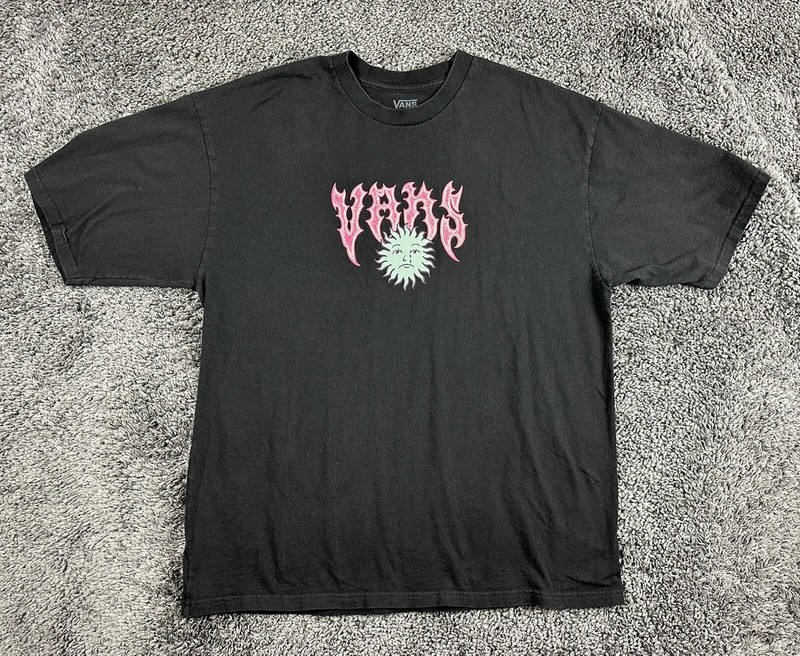 Vans Shirt Mens Black Loose Fit Crying Sunface Gothic Pink Graphic Skate Tee L