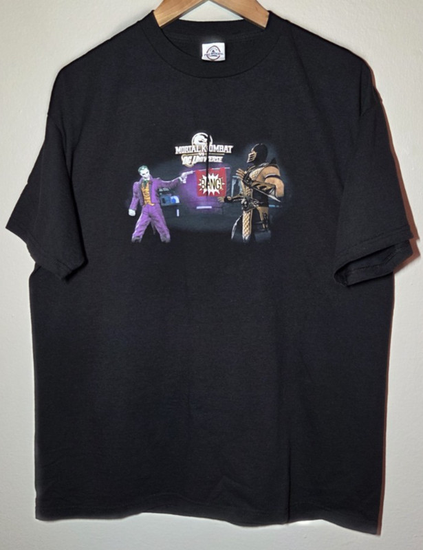 VTG Mortal Kombat vs DC Universe Tee Joker Scorpion Game Promo FACTORY FLAW Sz L gallery