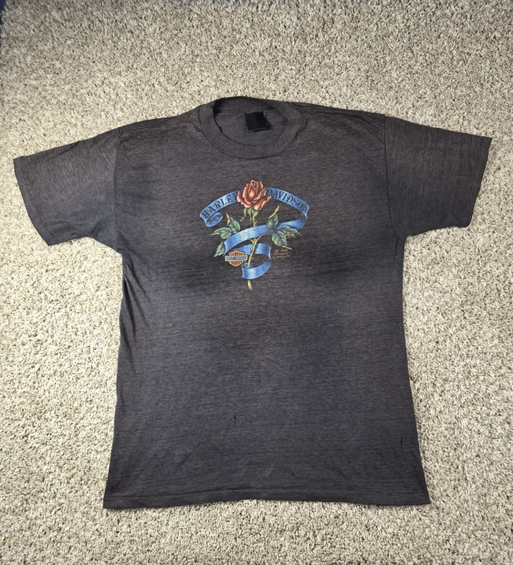 Vintage 80s 3D Emblem Harley Davidson Rose T-Shirt XL Sacramento California Rare