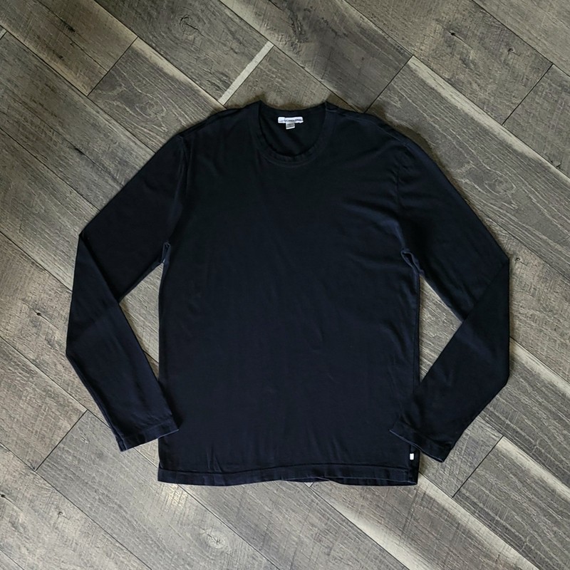 James Perse T Shirt S Black 100% Combed Cotton Midweight Crew Neck Long Sleeve 1