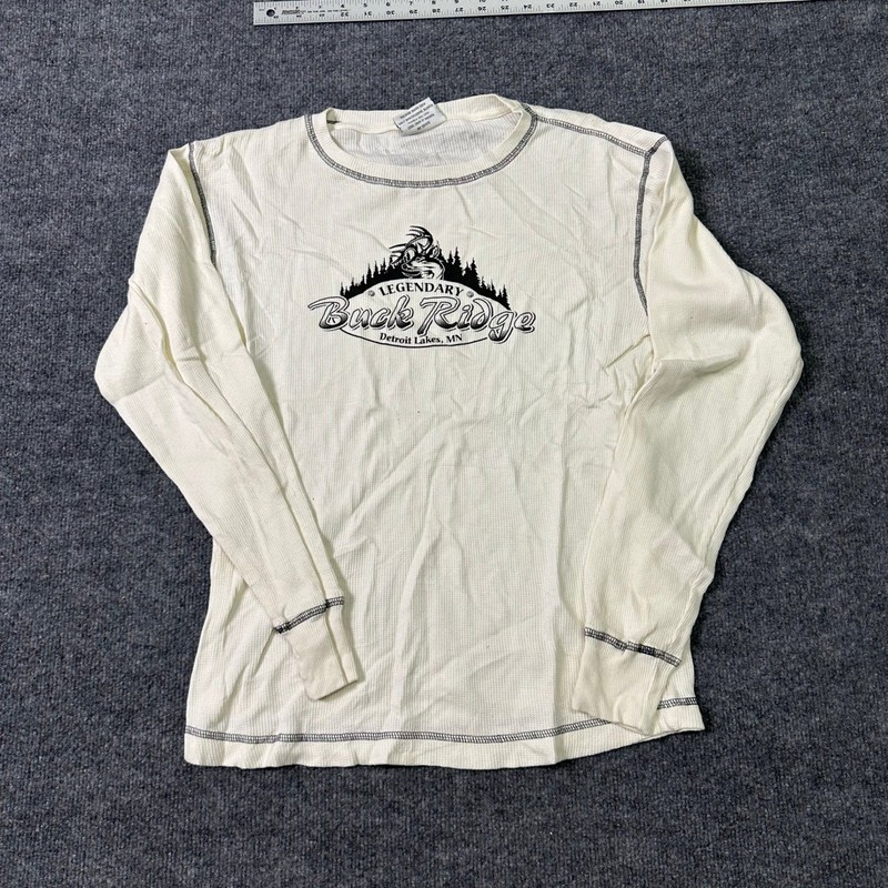 J. America Thermal Shirt Mens Medium Cream Cotton Waffle Knit Buck Ridge Graphic gallery