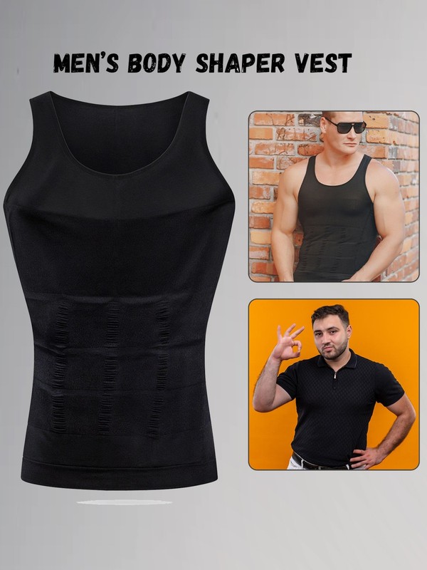 Mens Compression Shirt Slimming Body Shaper Chest Belly Tummy Control Vest Tank gallery