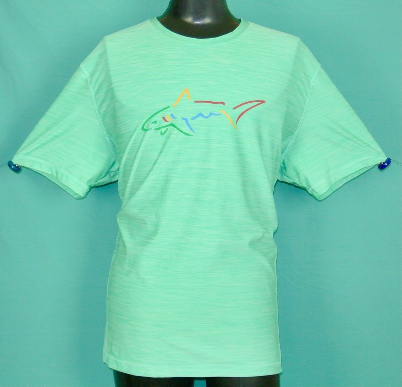 Greg Norman PLAY DRY Golf Big Shark Logo T-shirt Short Sleeved Men Green 2XL XXL