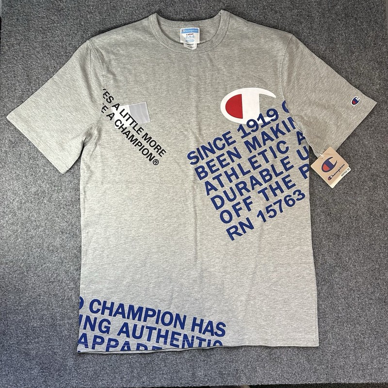 NOS NEW! 90s Champion T-Shirt Rare Double Stitched Grey Mens Size (L) Vintage