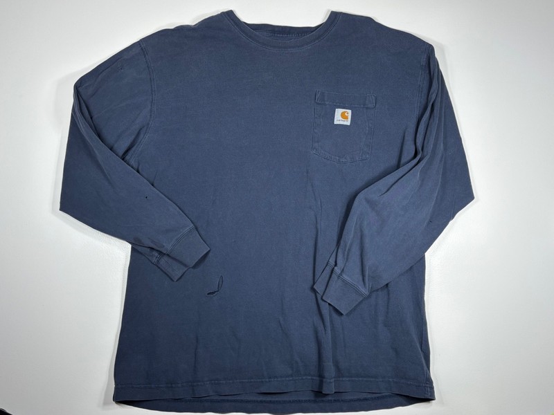 Carhartt T Shirt Men XL Blue Pocket Workwear Heavyweight Distressed Work Tee