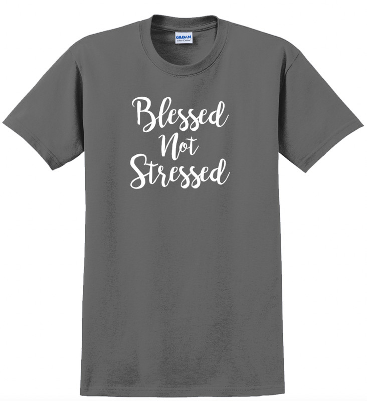 Blessed Not Stressed T-Shirt Short Sleeve Graphic Glitter Tee Unisex Apparel gallery