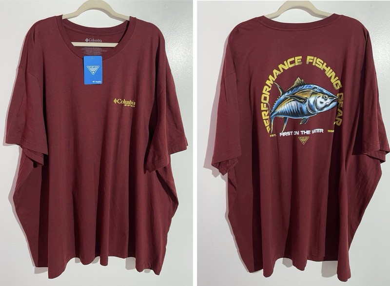 Columbia PFG Shirt Mens 5X Burgundy Performance Fishing Fish Outdoor Camping
