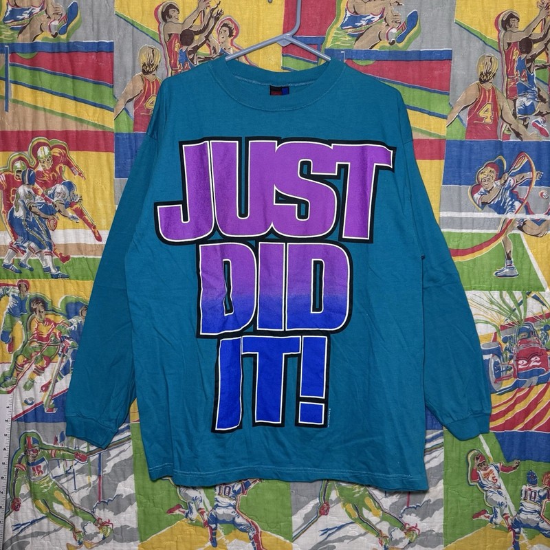 Vintage 80s 90s Just Did It Nike Parody Long Sleeve T Shirt Large Teal Blue