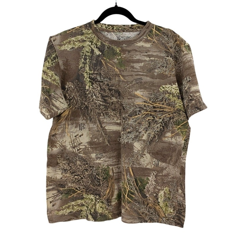 Hunting Zone Camo T Shirt L Realistic Woodland Print Outdoor Tee Camping Hiking