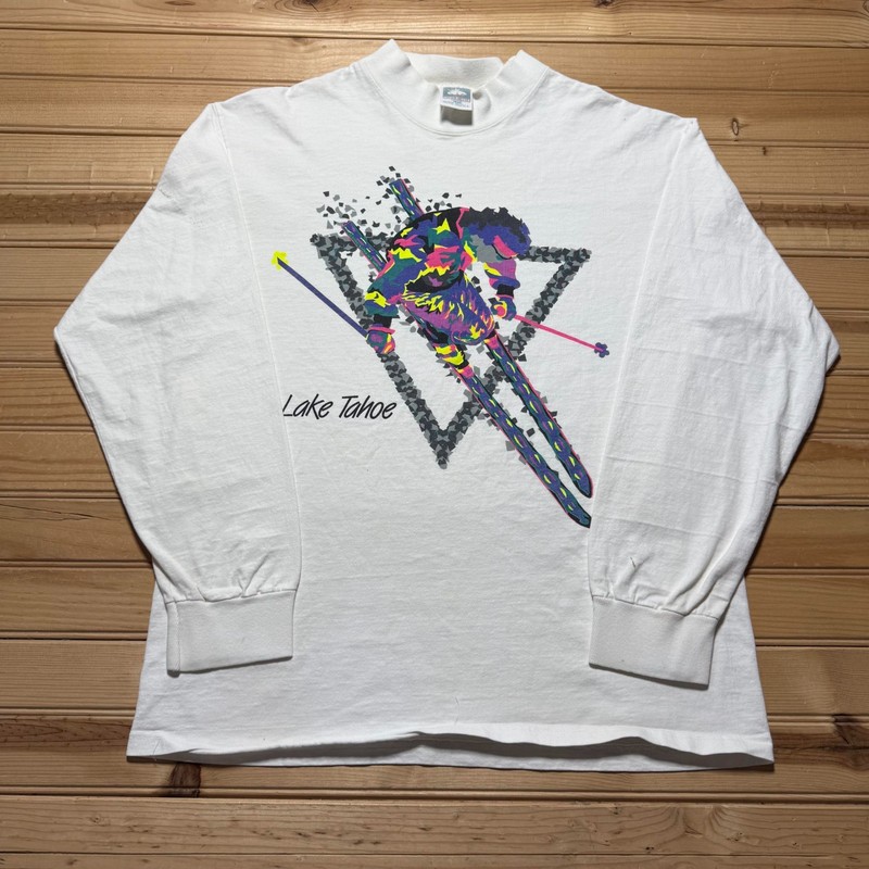 Vintage 90s Lake Tahoe Ski Winter Sports Graphic Long Sleeve Shirt USA – Large