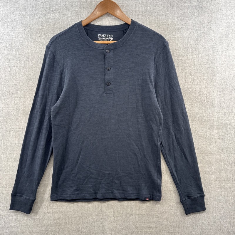 Faherty Sunwashed Henley Shirt Mens XS Blue Long Sleeve Smart Casual Basic NWOT