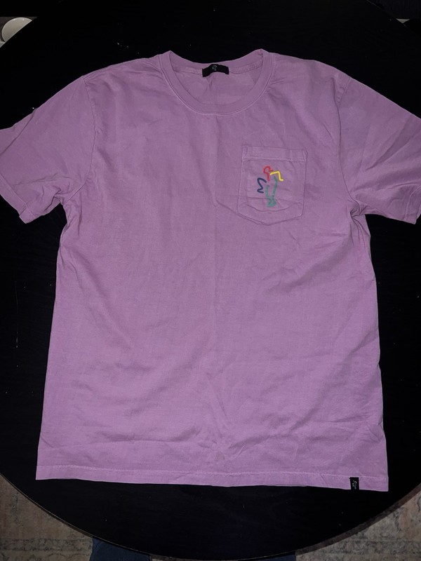 Men’s Purple Graphic Print Crew Neck Pocket Cotton Short Sleeve T-Shirt L