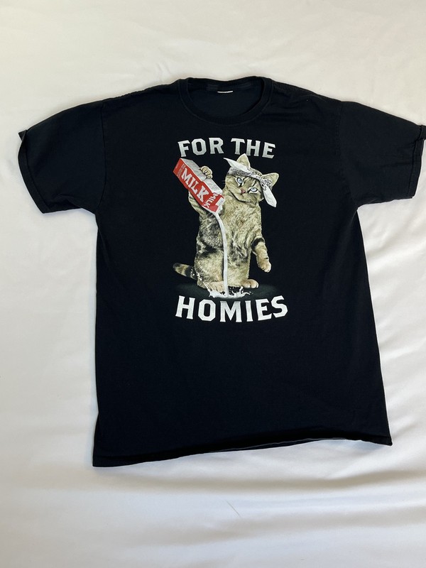 For The Homies Cat Shirt Mens S/XS Black Funny Milk Graphic Hip Hop Tee Top gallery