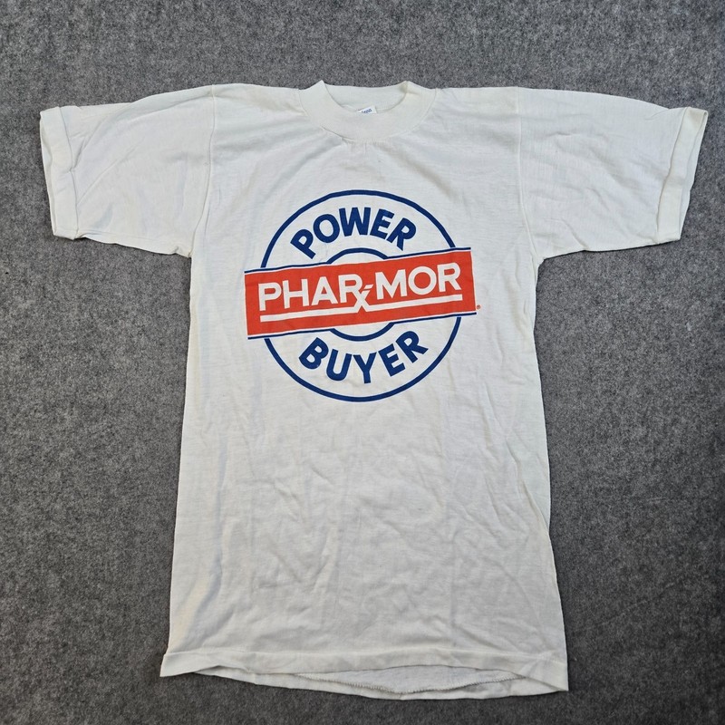VTG 80s Phar-Mor Power Buyer Drug Pharmacy T-Shirt Size M Single Stitch White