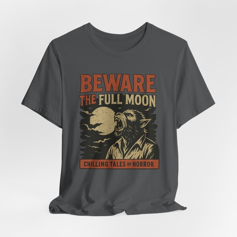 Beware the Full Moon Werewolf T-Shirt Retro Horror Halloween Graphic Tee Monster