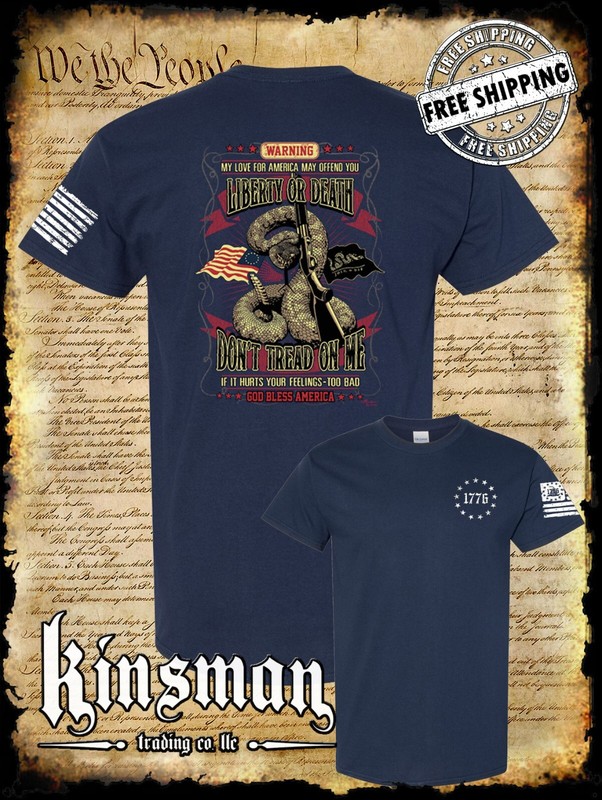 Liberty or Death Don't Tread on Me Rattlesnake Shotgun 2-Sided T-Shirt 1776 gallery