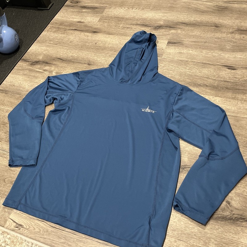Habit Shirt Mens Medium Blue 40+ Solar Factor Hooded Long Sleeve Pullover
