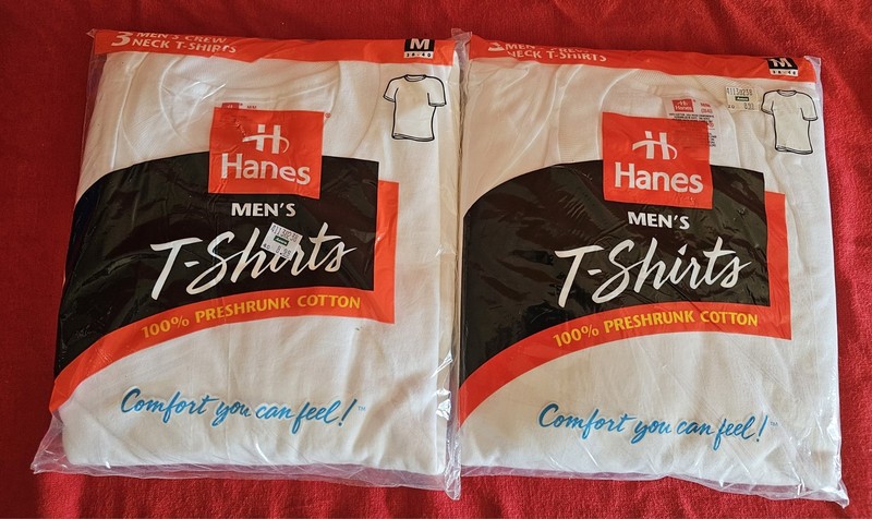 Vintage 1997 Hanes T Shirts Sealed NOS 3 Pack Medium 38-40 White Cotton USA 6 PC