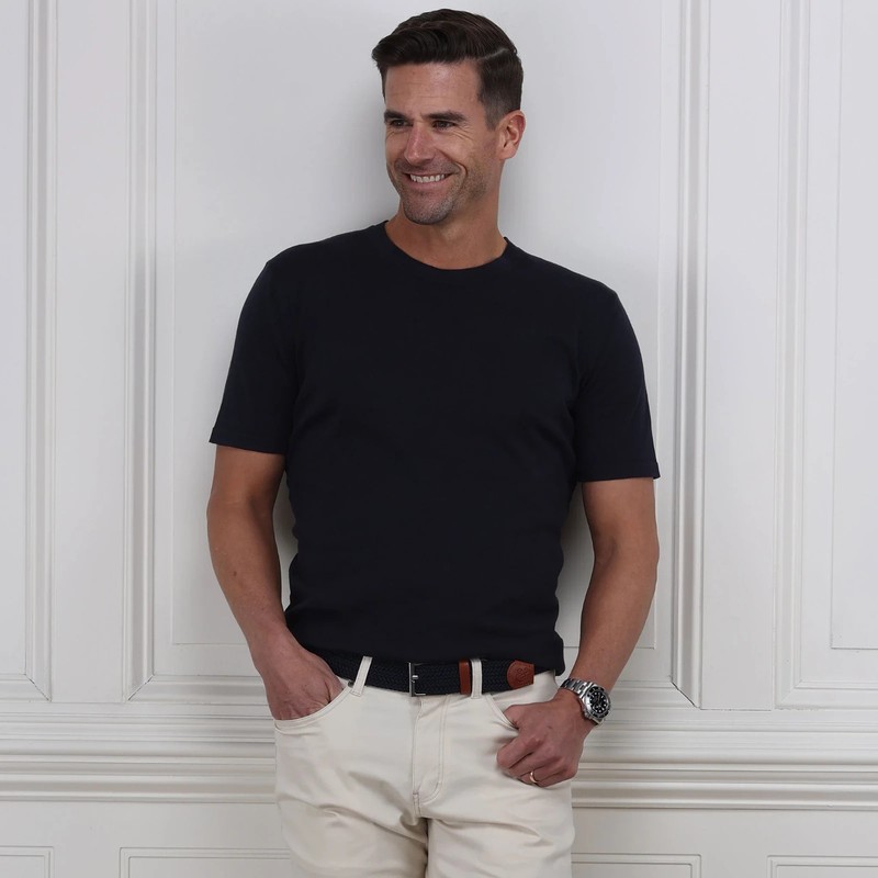 Collars & Co T-Shirt Mens Small Navy Cotton Silk Quiet Luxury Touch Lucca NEW gallery